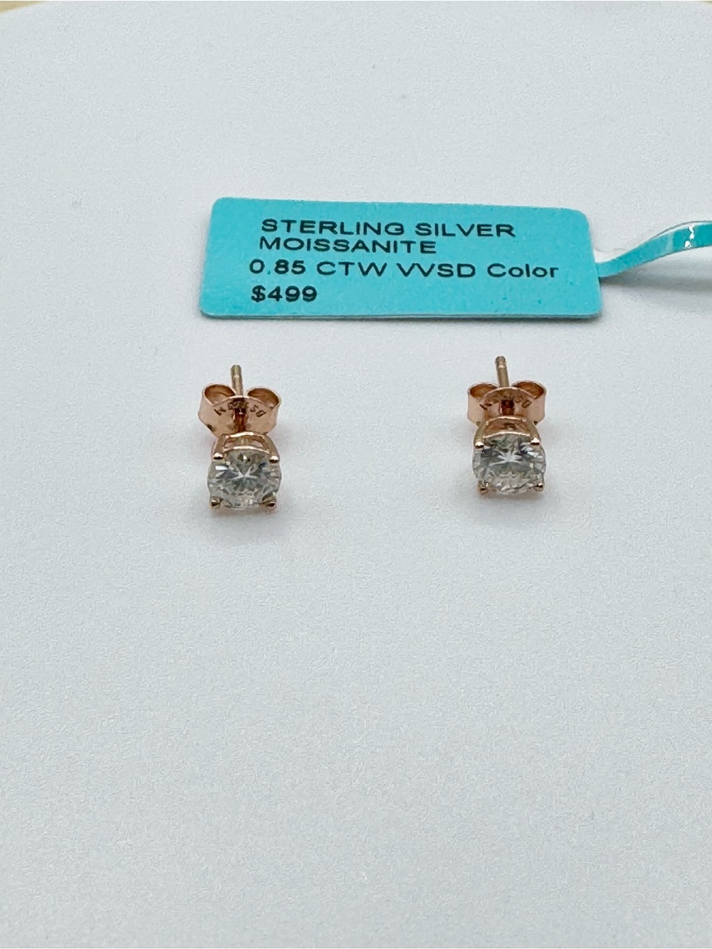 Moissanite Stud Earrings in Rose Gold Over Sterling Silver